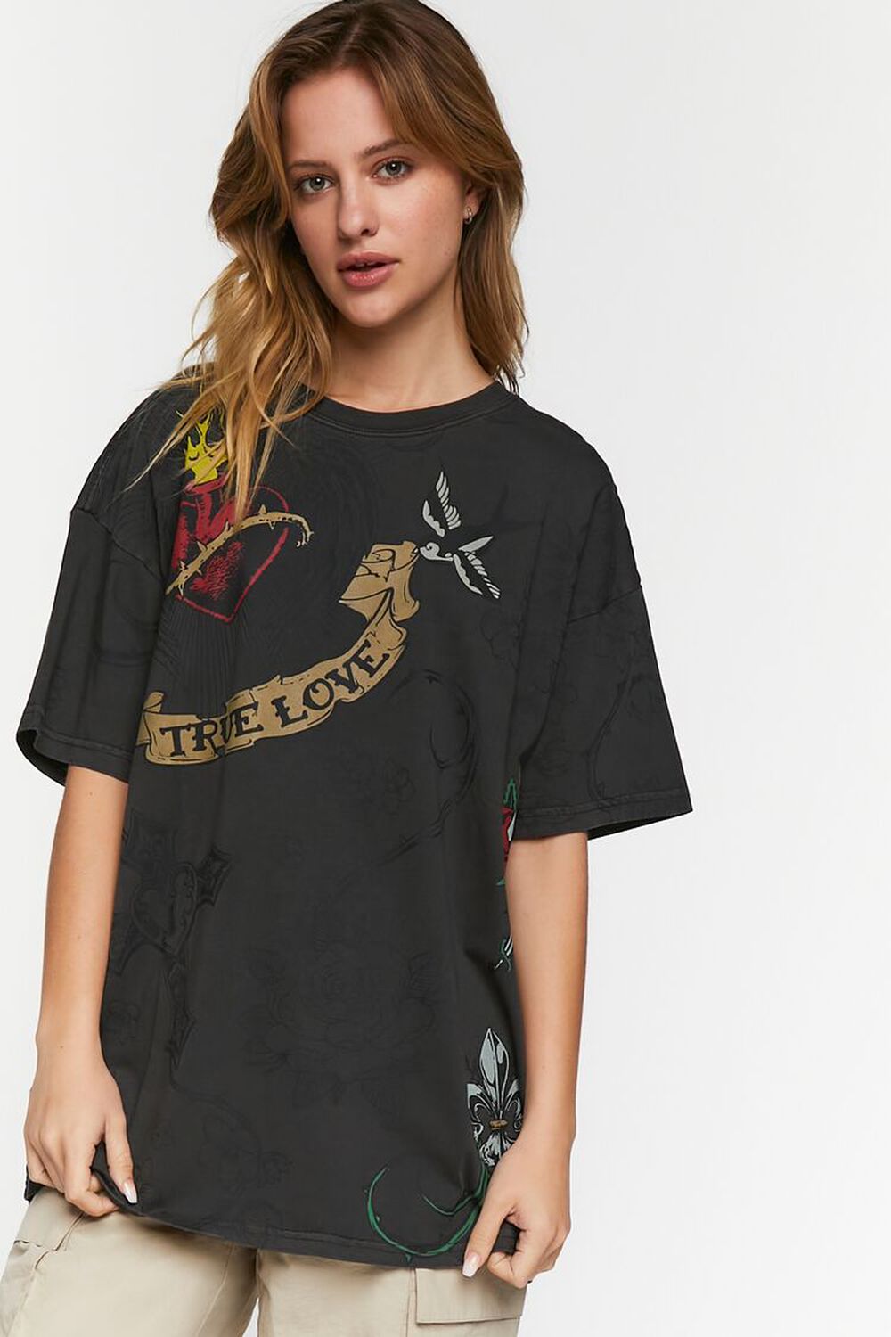 CHARCOAL/MULTI Oversized True Love Graphic Tee, image 1