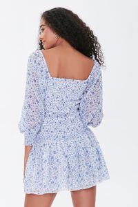 WHITE/BLUE Smocked Georgette Floral Mini Dress, image 3