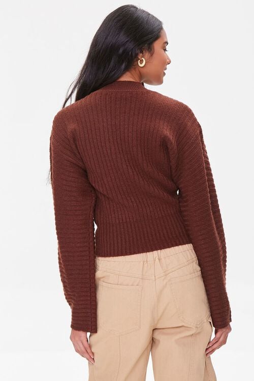 BROWN Ribbed Mock Neck Sweater, image 3