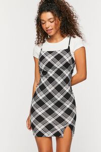 BLACK/WHITE Plaid Mini Cami Dress, image 1
