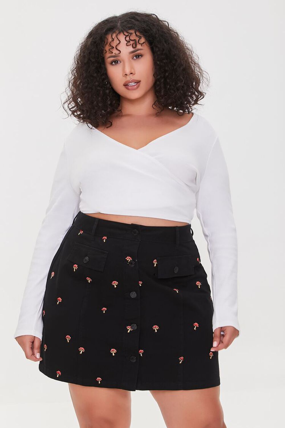 BLACK/RED Plus Size Mushroom Print Mini Skirt, image 1