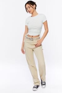 GREEN/CREAM Striped Ruched Cropped Tee, image 4