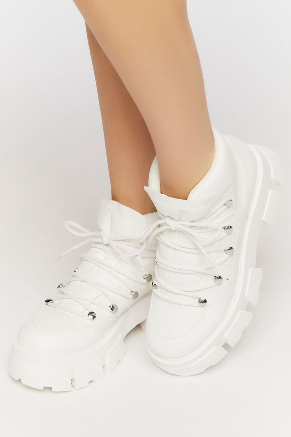 WHITE Lace-Up Lug Sole Ankle Booties, image 1