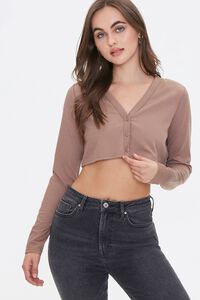 TAUPE Button-Front Crop Top, image 1