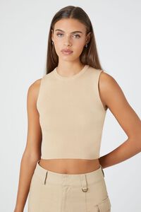 WARM SAND Sweater-Knit Cropped Tank Top, image 1