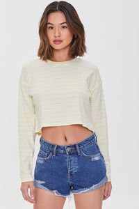 YELLOW/WHITE Striped Cropped Top, image 1