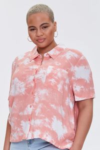 SALMON/MULTI Plus Size Bleached Pocket Shirt, image 1