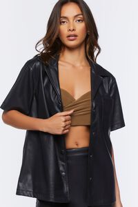 BLACK Faux Leather Shirt & Mini Skirt Set, image 5