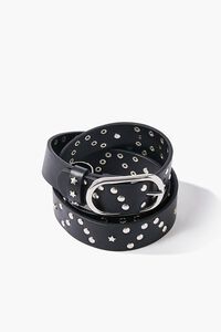 BLACK/SILVER Star Studded Faux Leather Belt, image 3