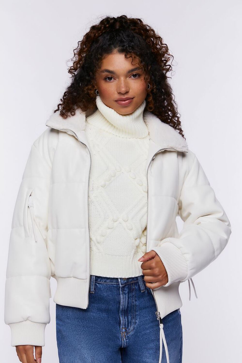 CREAM Faux Leather Zip-Up Puffer Jacket, image 1