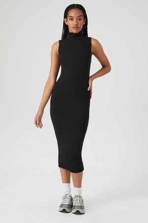Contour Ribbed High Neck Knitted Midi Dress