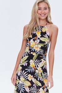 Tropical Floral & Leaf Halter Dress, image 4