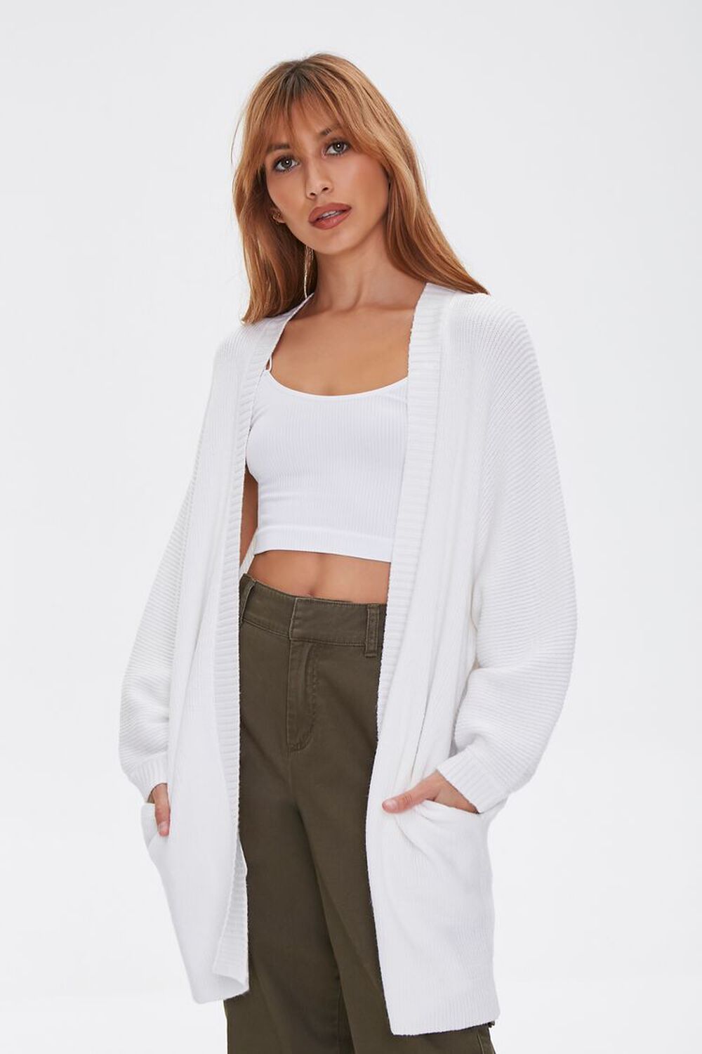 WHITE Open-Front Cardigan Sweater, image 1