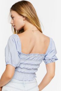 BLUE/WHITE Pinstriped Peasant-Sleeve Crop Top, image 3