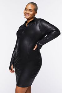 BLACK Plus Size Faux Leather Half-Zip Mini Dress, image 2