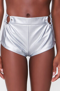 SILVER Metallic Faux Leather O-Ring Shorts, image 2