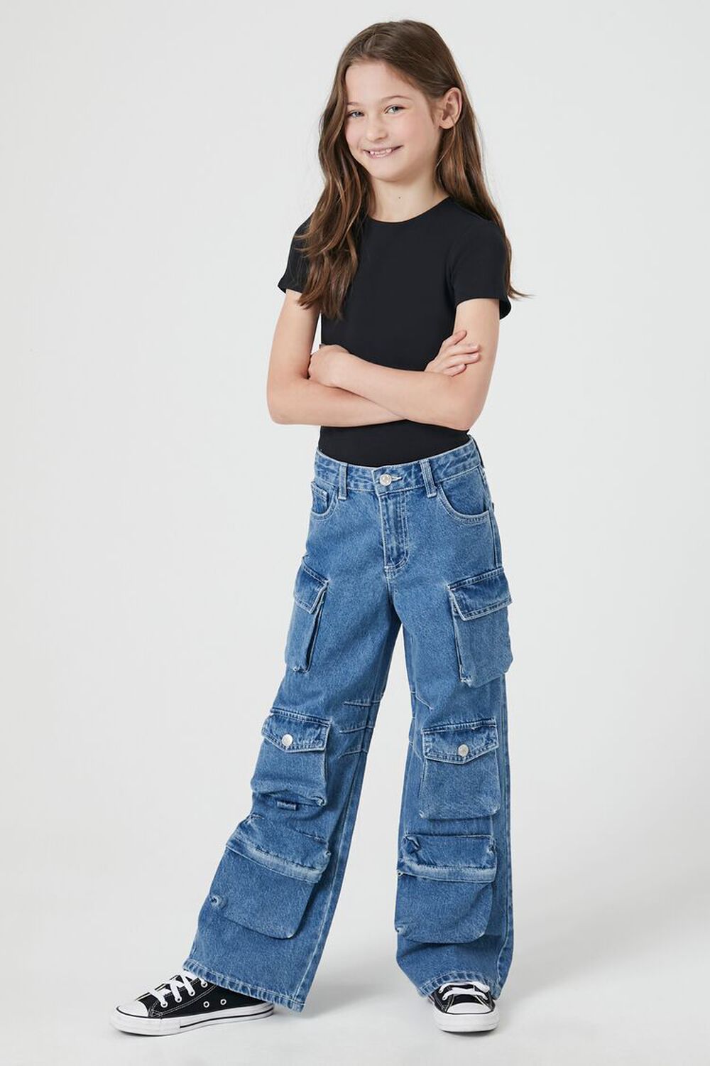 Girls Wide-Leg Cargo Jeans (Kids)