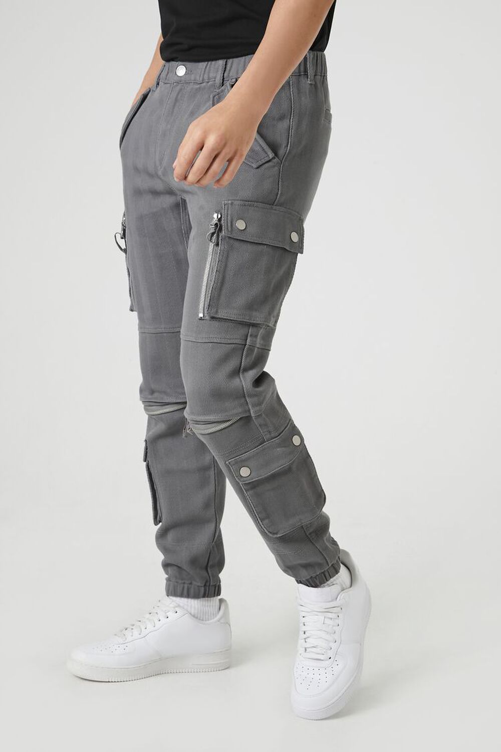 Grey Mid Rise Cargo Pants