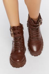 BROWN Faux Leather Combat Booties, image 4