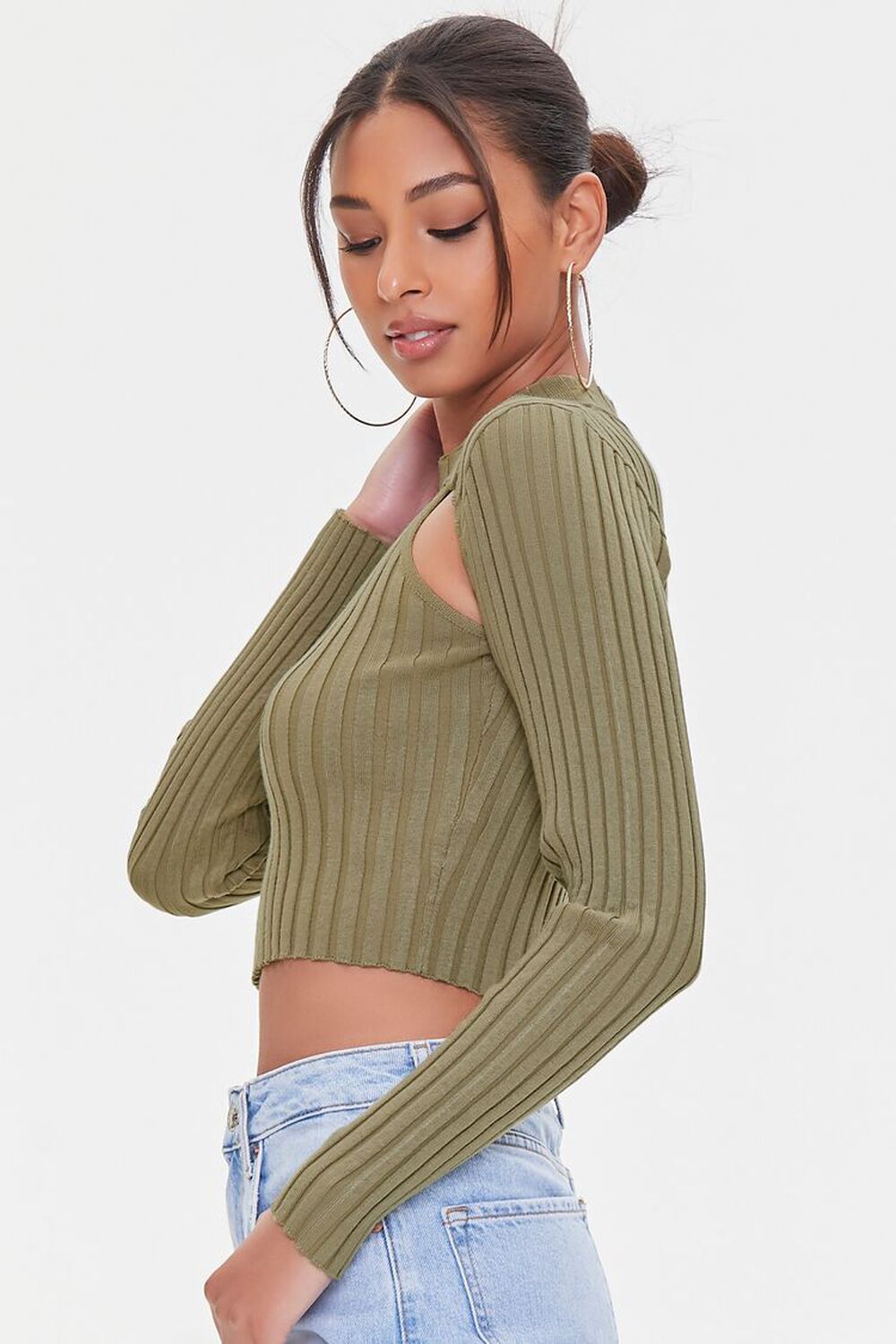 Ribbed Cutout Cropped Sweater, image 2