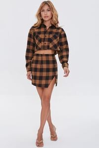 BROWN/BLACK Plaid Shirt & Buttoned Skirt Set, image 4