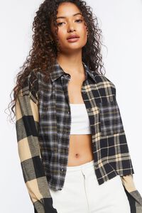 TAUPE/MULTI Reworked Mixed Plaid Flannel Shirt, image 1