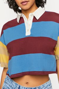MERLOT/MULTI Striped Drop-Sleeve Cropped Polo Shirt, image 5