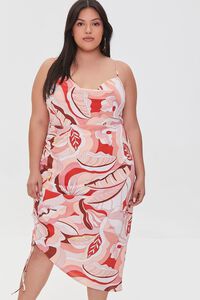 PINK/MULTI Plus Size Tropical Leaf Print Dress, image 4