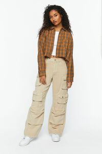 CAMEL/MULTI Cropped Plaid Flannel Shirt, image 4