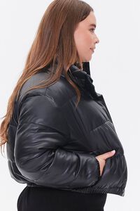 BLACK Plus Size Faux Leather Puffer Jacket, image 2