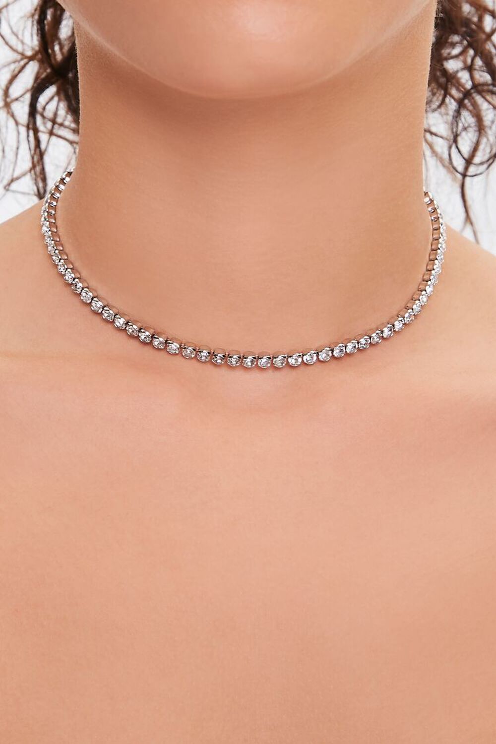 SILVER/CLEAR Rhinestone Choker Necklace, image 1