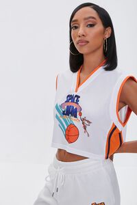 WHITE/MULTI Cropped Space Jam Basketball Jersey, image 1