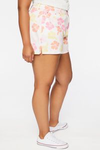 CREAM/PINK Plus Size Tropical Floral Denim Shorts, image 3