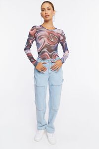 BLACK/MULTI Marble Print Long-Sleeve Bodysuit, image 4