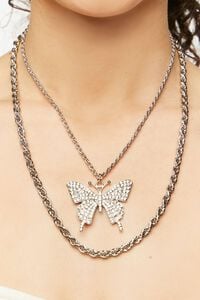 SILVER Butterfly Pendant Necklace Set, image 1