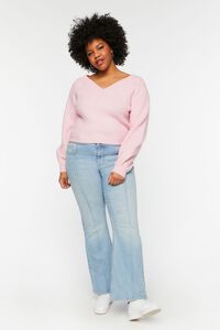 Plus Size Purl Knit V-Neck Sweater, image 4