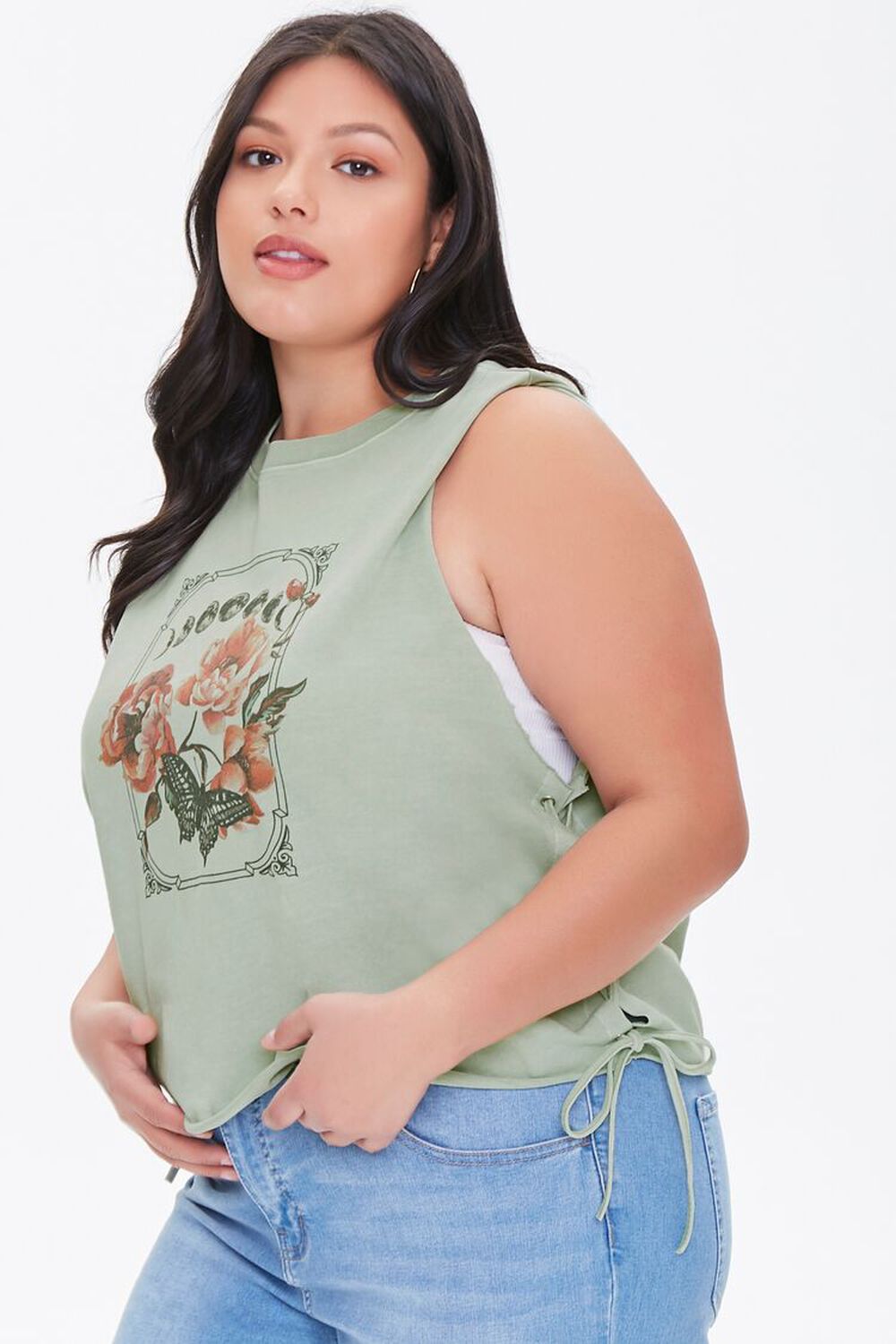 SAGE/MULTI Plus Size Butterfly Graphic Muscle Tee, image 1