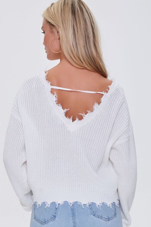WHITE Ribbed Distressed-Trim Sweater, image 3