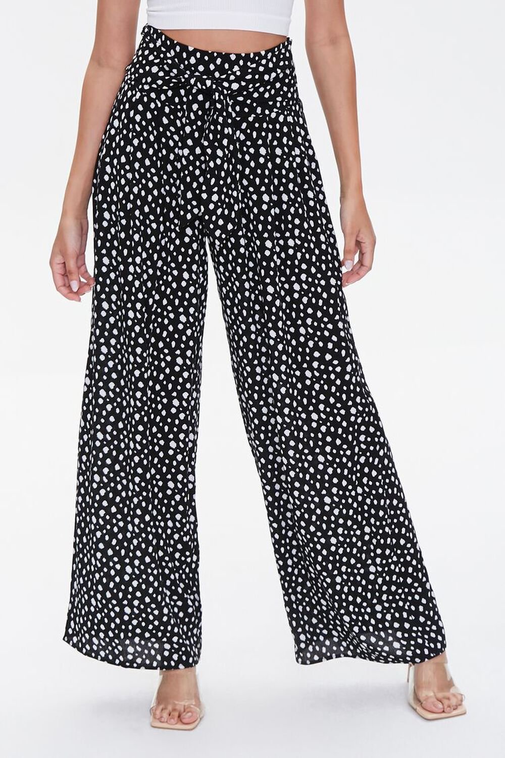 Spotted Tie-Front Palazzo Pants