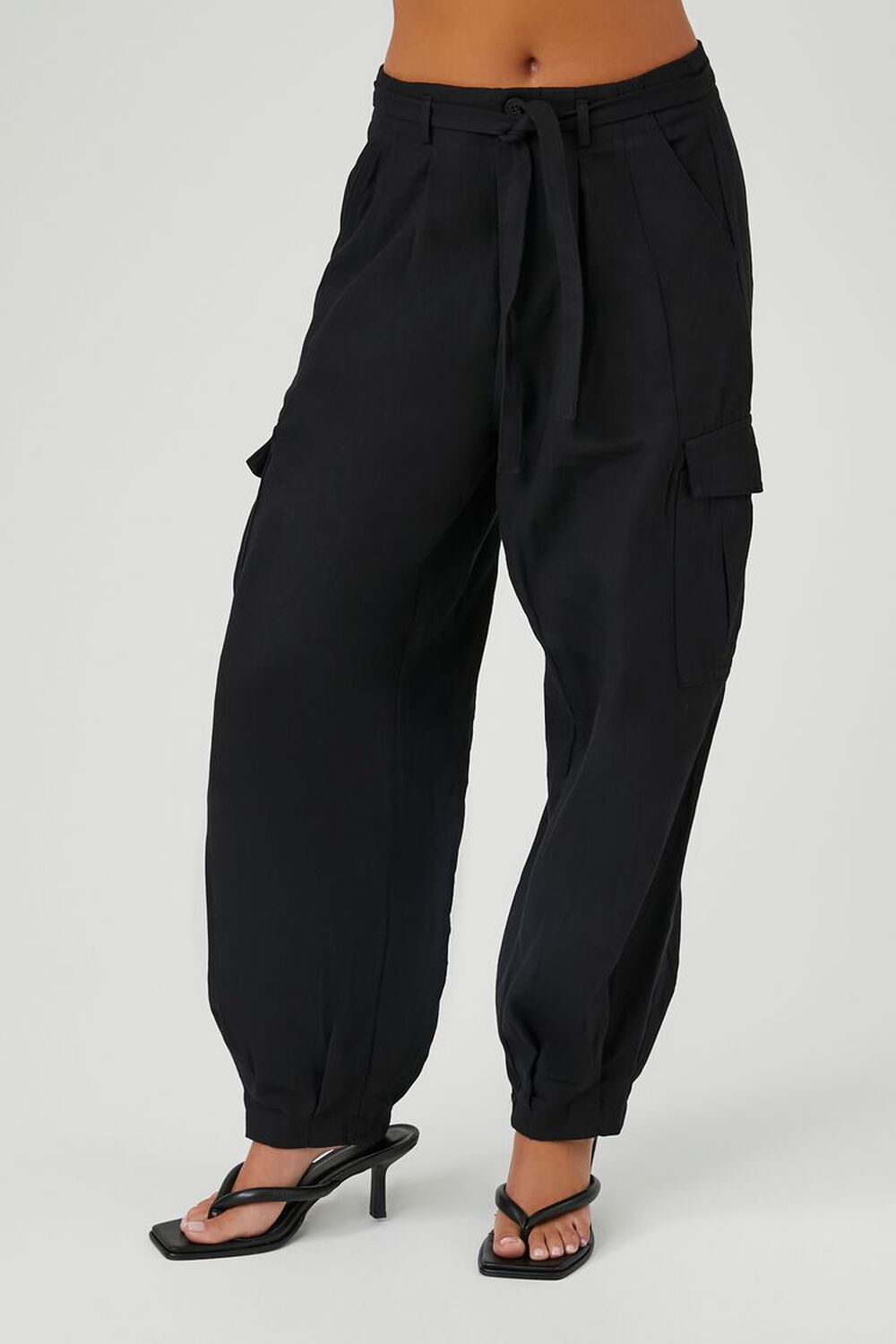 BLACK Tie-Waist Cargo Pants, image 2