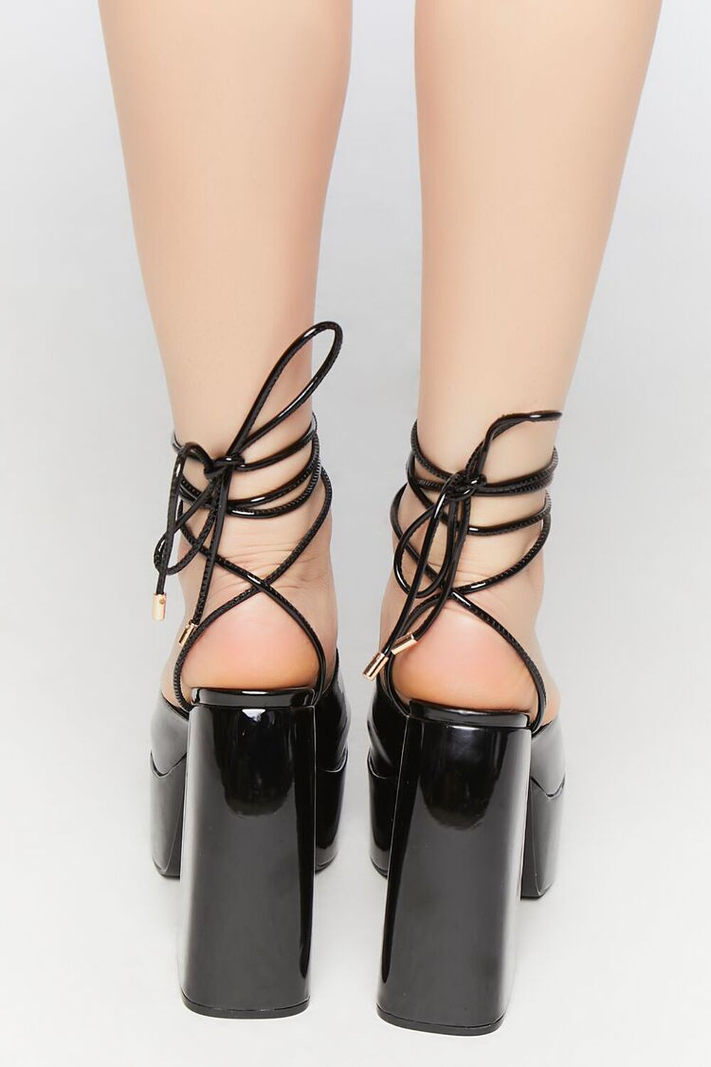 BLACK Faux Patent Leather Lace-Up Heels, image 3