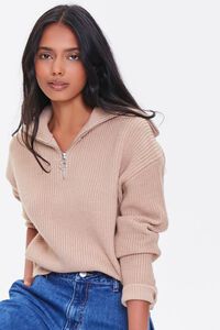 BROWN Ribbed Half-Zip Sweater, image 1