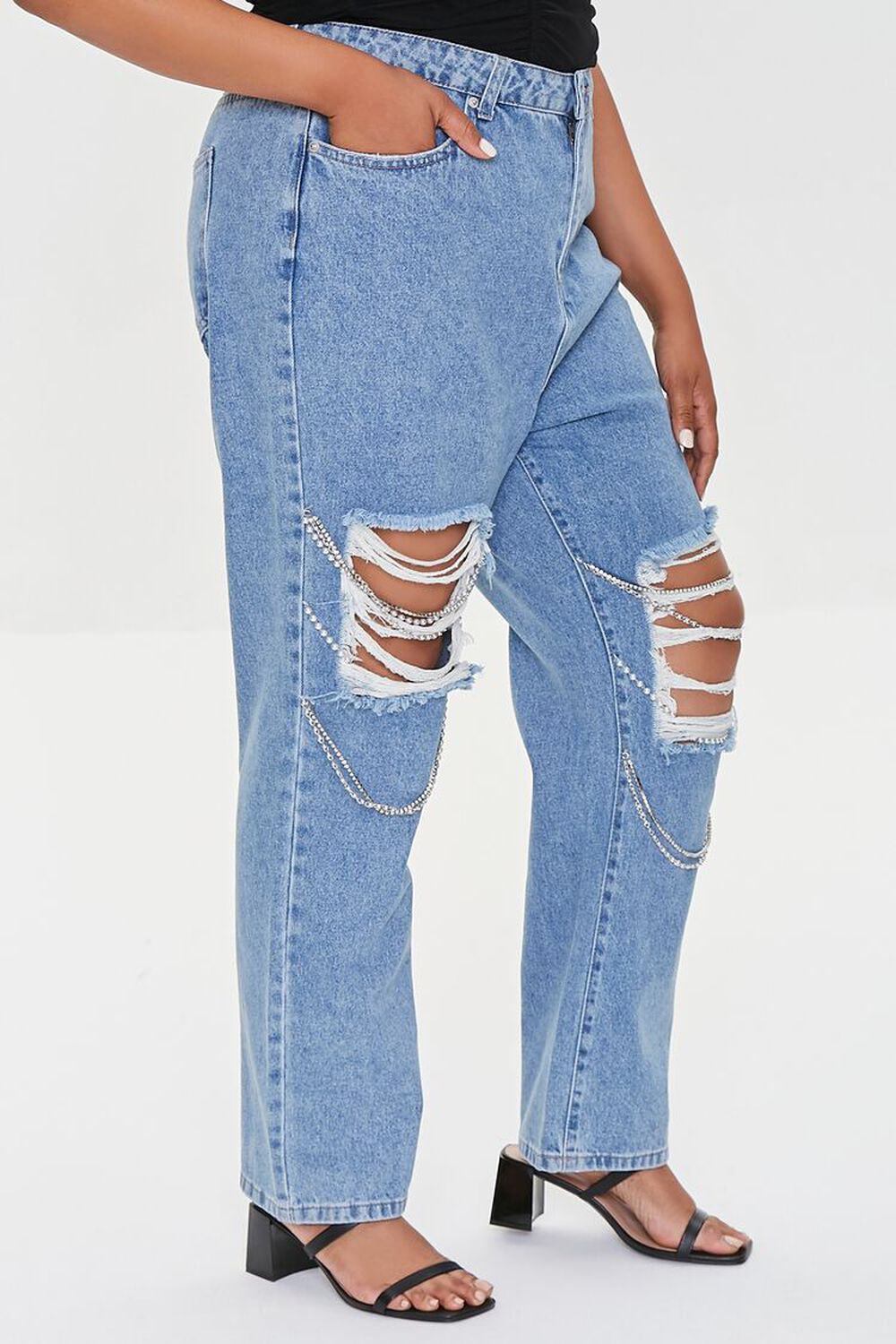 MEDIUM DENIM Plus Size Distressed Chain Jeans, image 3