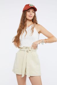 TAN Belted Paperbag Twill Shorts, image 1