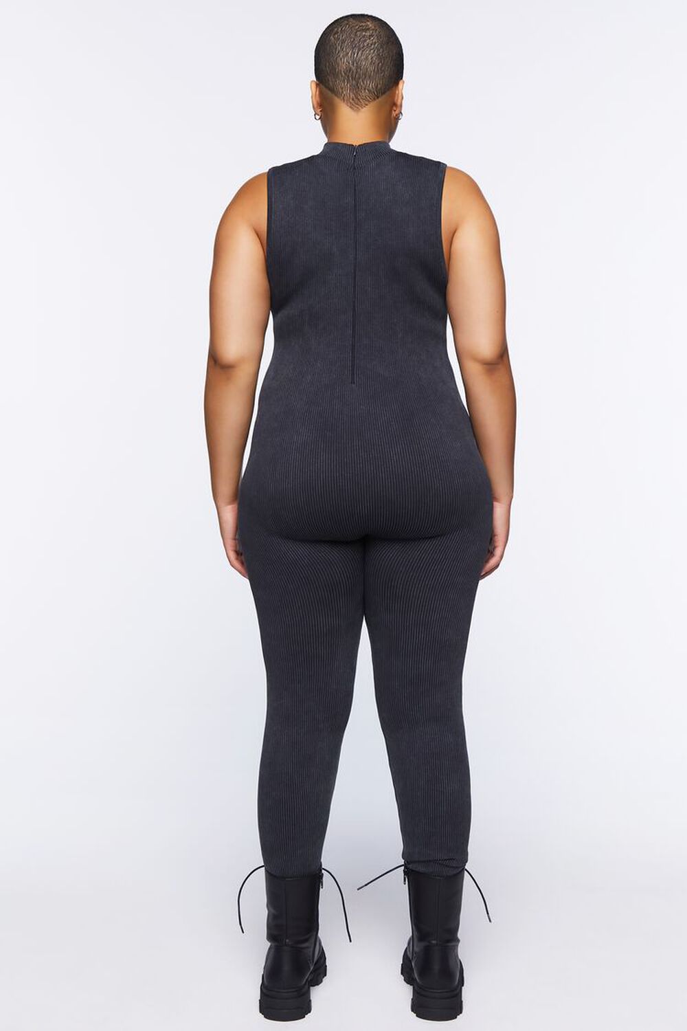 BLACK Plus Size Seamless Ribbed Jumpsuit, image 3
