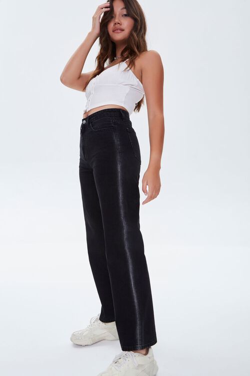 BLACK Side-Striped Straight Jeans, image 1