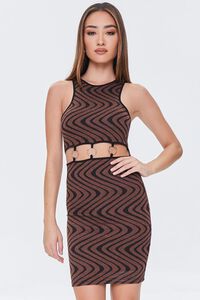 BROWN/BLACK Geo Print O-Ring Cutout Dress, image 1