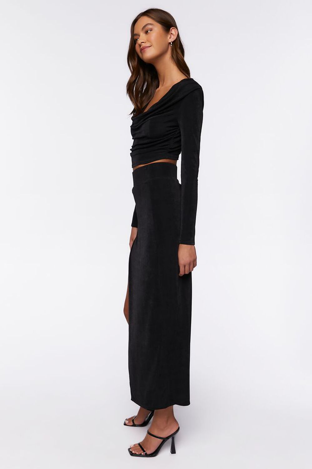 BLACK Cowl Neck Top & Maxi Skirt Set, image 2