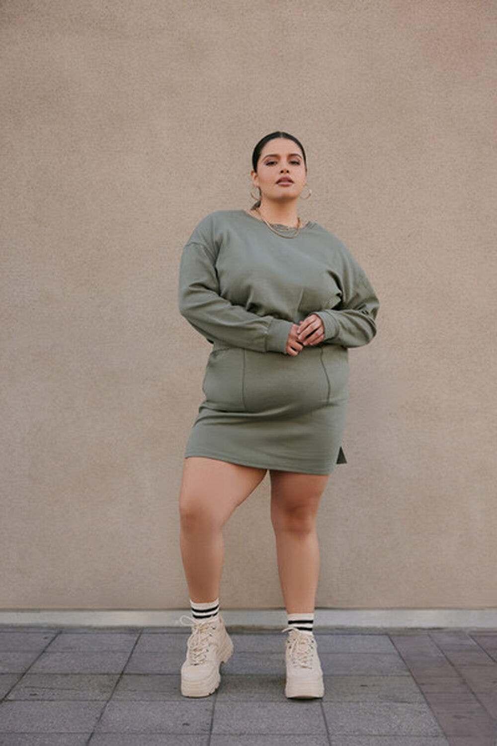 TEA Plus Size Drawstring Pullover & Mini Skirt Set, image 2