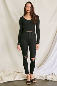 BLACK Ribbed Sweater-Knit Top, image 4